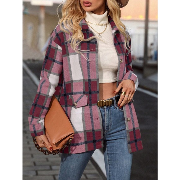 preppy Plaid Overcoat boyfriend trucker shacket jacket - Picture 7 of 8